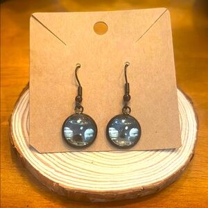 Hand Crafted Black & White Solar System Drop Earrings